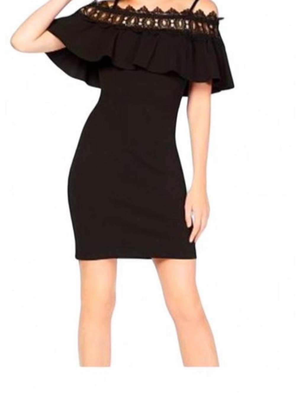 BCX Black Off-Shoulder Ruffle Lace Mini Dress